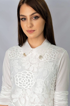 ELEGANCKA BLUZKA Z KOŁNIERZYKIEM ECRU (8521)