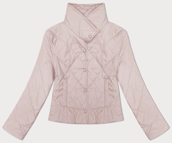 Pikowana kurtka damska ze stójką pudrowy różowy (20067)
