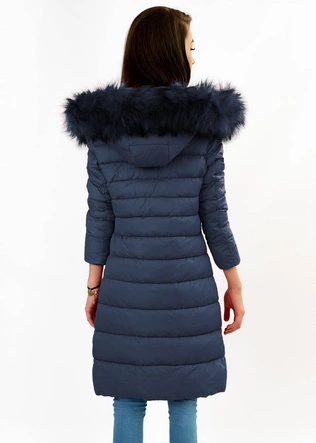 Pikowana damska kurtka z kapturem granatowa (7754)