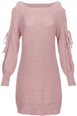 SWETER WIĄZANY NA RAMIONACH ANTYCZNY RÓŻ (113-1ART)