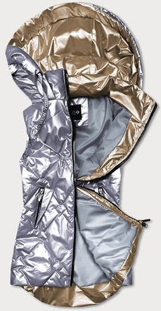 METALICZNY BEZRĘKAWNIK DAMSKI Z KAPTUREM SREBRNY (HS-1817)