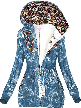 BLUZA Z HAFTAMI I KAPTUREM NIEBIESKA 1 (J7668)