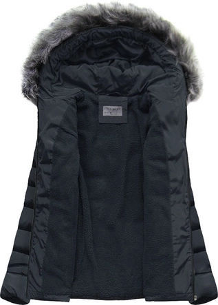 PIKOWANA ZIMOWA KURTKA DAMSKA Z KAPTUREM GRANATOWA (B2631)