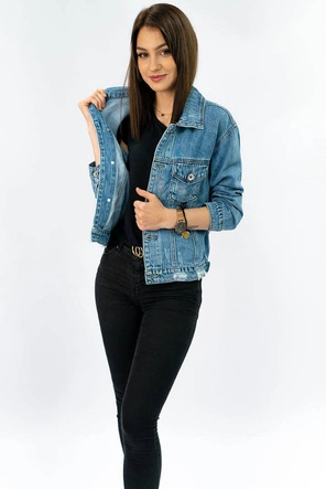 Krótka damska kurtka jeansowa niebieska (SF355#)