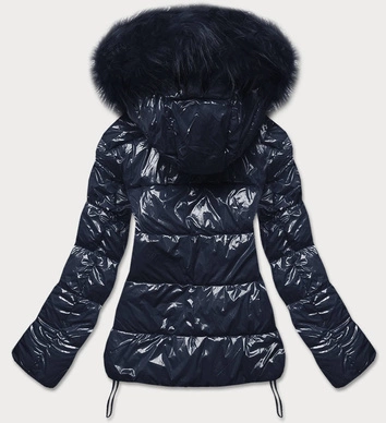 Lakierowana pikowana kurtka damska granatowa (7693)