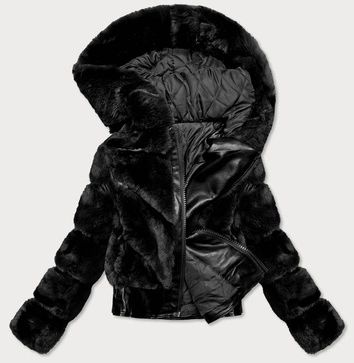 DAMSKA KURTKA SKÓRZANA Z FUTREM CZARNA (B9735-1)