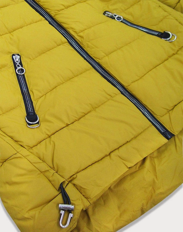 PIKOWANA DAMSKA KURTKA Z KAPTUREM MUSZTARDOWA (1907BIG)