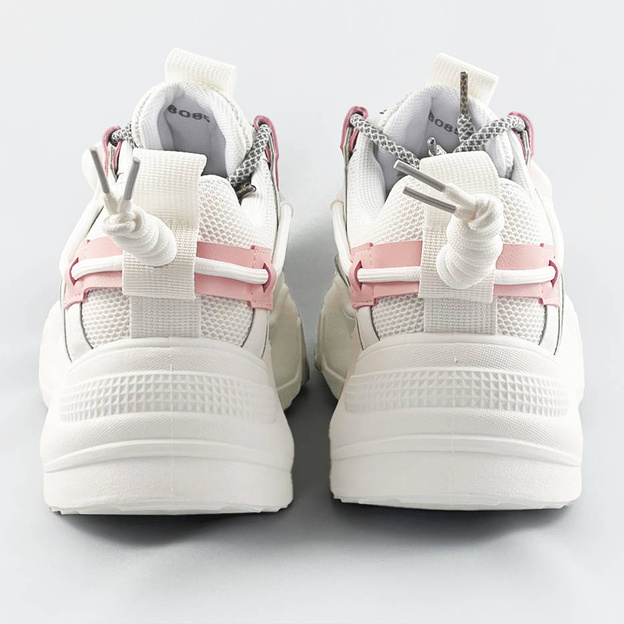 SZNUROWANE SNEAKERSY Z KLAMRĄ BIAŁO-RÓŻOWE (L8085)