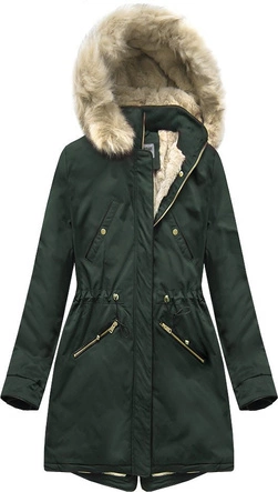 Damska parka zimowa na misiu ciemnozielona (b2623)