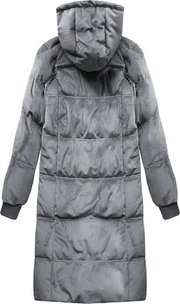 Zimowa sztruksowa kurtka damska z kapturem szara (7763)