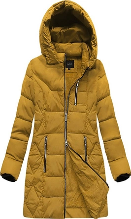DŁUŻSZA ZIMOWA KURTKA DAMSKA Z KAPTUREM ŻÓŁTA (B9902)