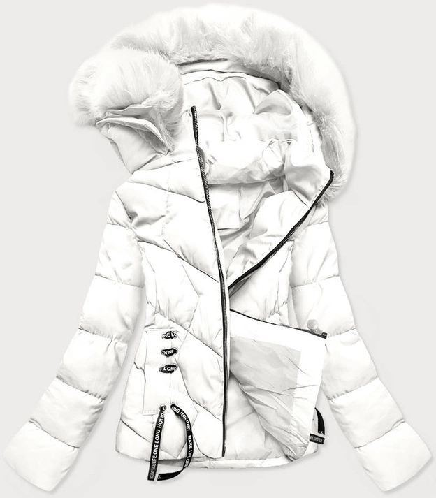 DAMSKA KRÓTKA KURTKA ZIMOWA Z KAPTUREM BIAŁA (H1021-82)