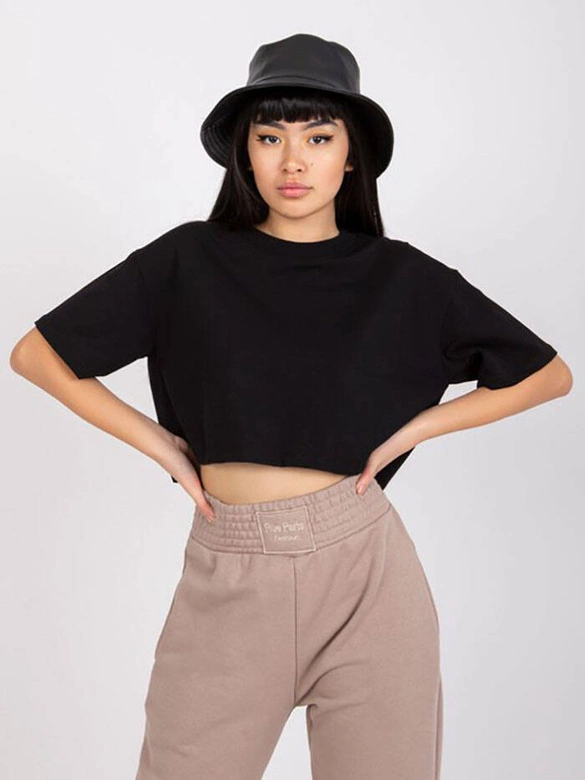 Krótka koszulka crop top czarna (7541)