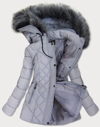 PIKOWANA KURTKA DAMSKA ZIMOWA Z KAPTUREM SZARA (2015-2)