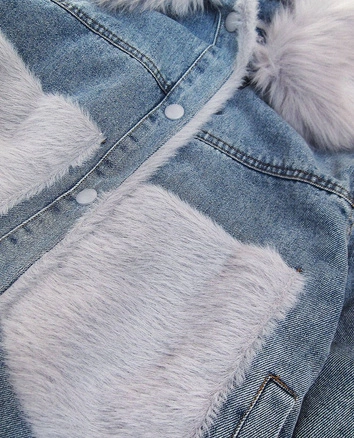Futrzana kurtka jeansowa niebieska (10538)