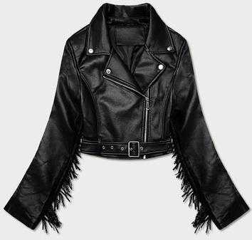 KRÓTKA KURTKA RAMONESKA Z FRĘDZLAMI CZARNA (DA-0632)