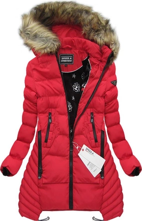 PIKOWANA KURTKA Z KAPTUREM CZERWONA (W817)