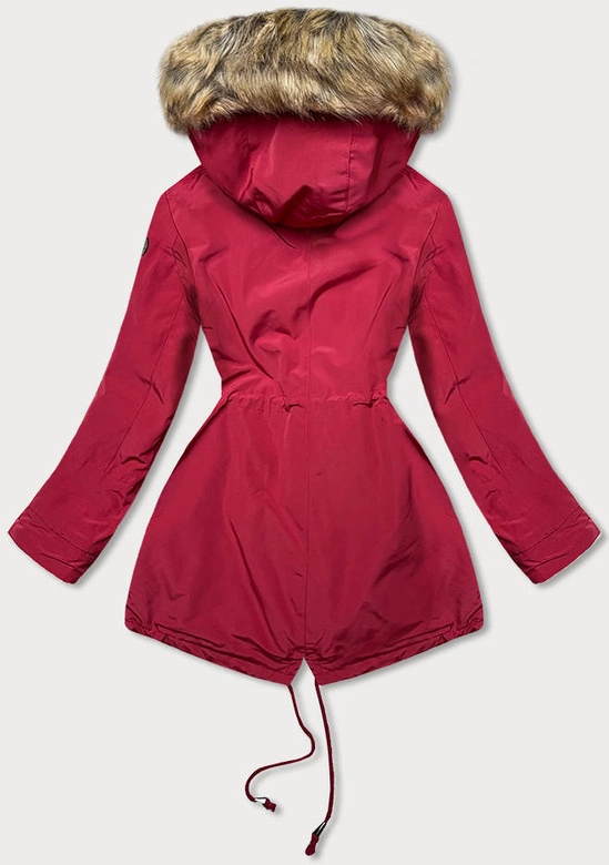 Parka damska z futrzaną podszewką czerwona (m-21207)