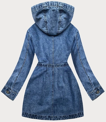 Narzutka jeansowa z kapturem niebieska (pop5953-k)