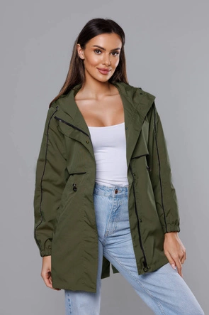 Cienka kurtka damska na podszewce khaki (B8119-11)