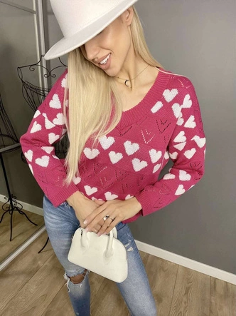 SWETER DAMSKI W SERDUSZKA RÓŻOWY (670ART)