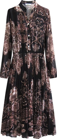 SZYFONOWA SUKIENKA MIDI CZARNO-BRĄZOWA (523ART)