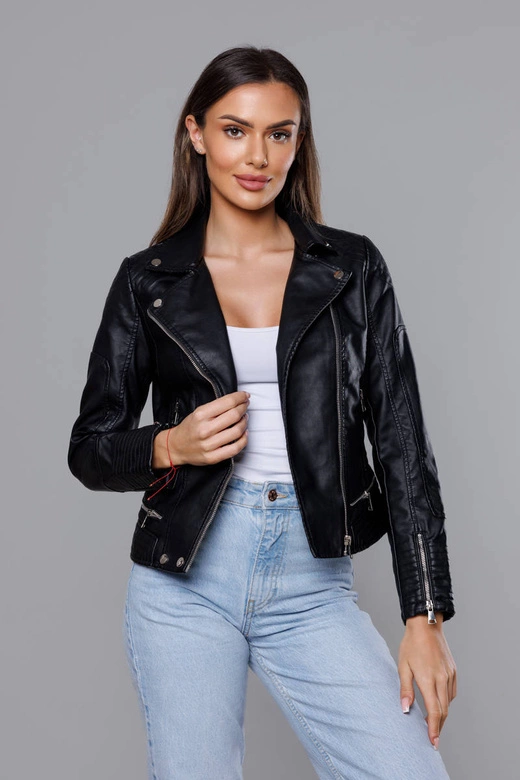 Damska kurtka z ekoskóry czarna (11Z8030)