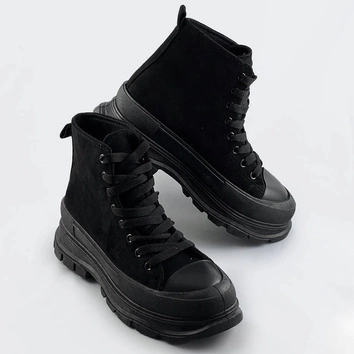 Wysokie trampki z imitacji zamszu czarne (ad-402)
