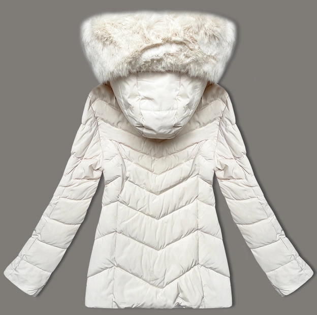 Pikowana kurtka przejściowa z futerkiem przy kapturze S'west ecru (B8301-26)