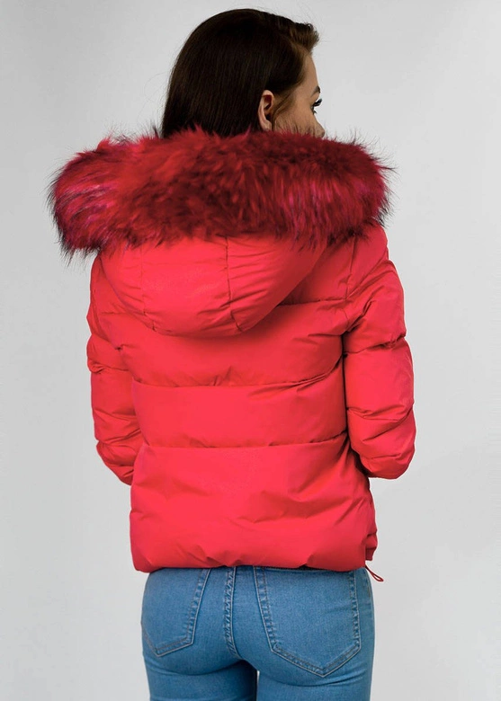 Zimowa krótka pikowana kurtka damska czerwona (7694)