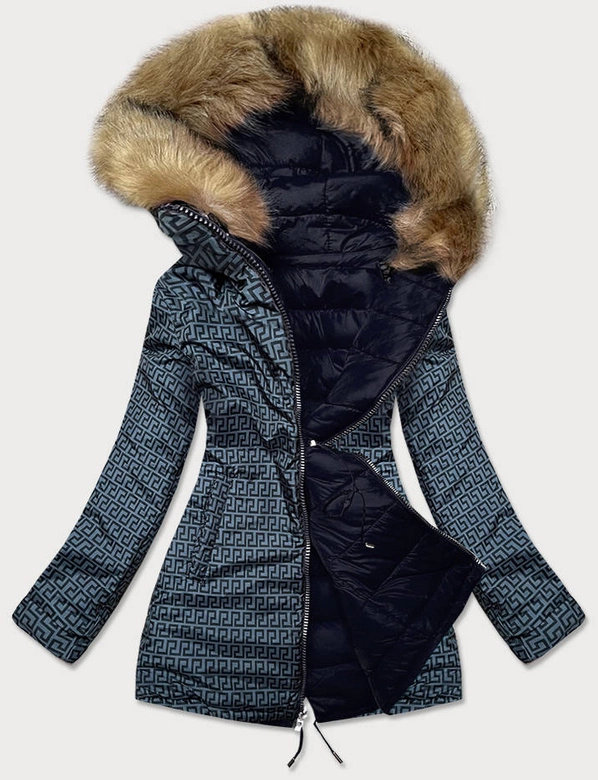 Dwustronna damska kurtka zimowa granatowo-szara (mhm-w556)