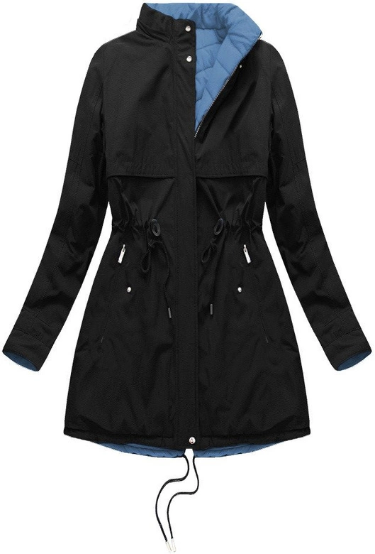 Dwustronna damska kurtka zimowa z kapturem czarno-niebieska (w214big)