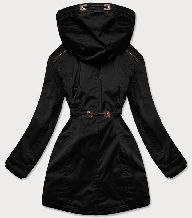 ZIMOWA PARKA DAMSKA Z WSTAWKAMI Z EKOSKÓRY CZARNA (M-21A93)