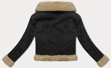 Jeansowa kurtka na podszewce typu baranek J Style wytarty czarny/beż (11Z8217)