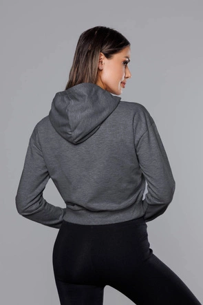 Krótka bluza dresowa z kapturem ciemnoszara (8B939-5)