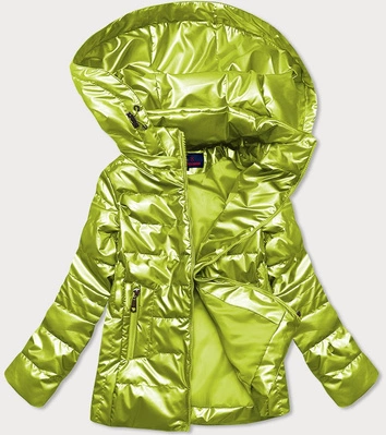 Pikowana błyszcząca kurtka damska limonka (2021-04)