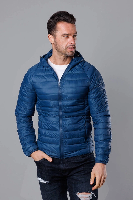 Pikowana kurtka męska z kapturem ciemnoniebieska (HM112-55)
