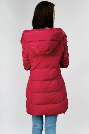 PIKOWANA DAMSKA KURTKA ZIMOWA Z KAPTUREM CZERWONA (M-123)