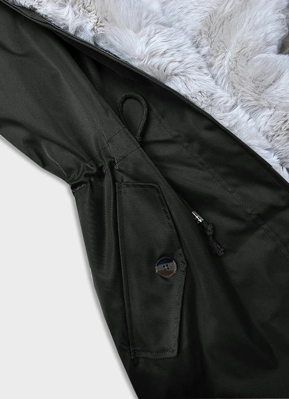 Parka damska zimowa z futerkiem army-beż (B557-11046)