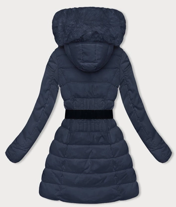 Puchowa zimowa kurtka damska granatowa (2M-007)