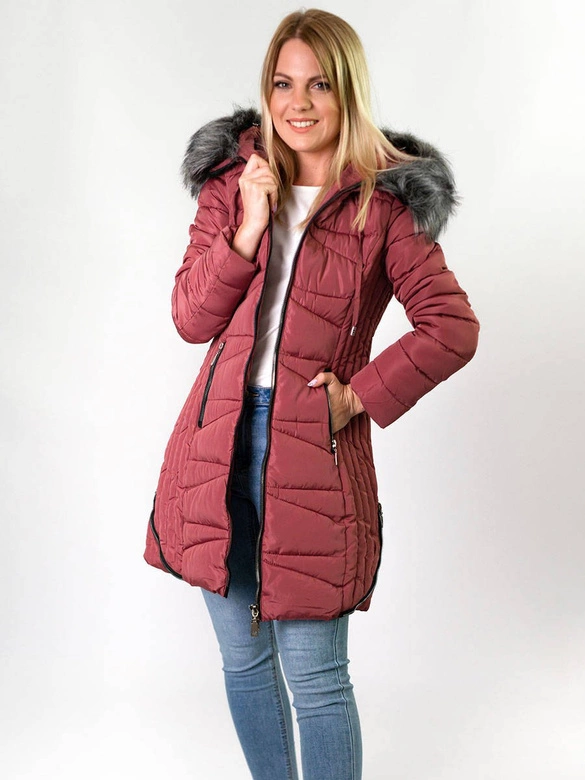 PIKOWANA DAMSKA KURTKA ZIMOWA Z KAPTUREM RÓŻOWA (B2632-30)