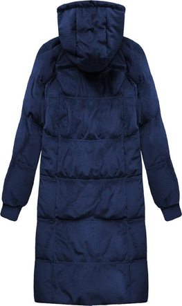 Zimowa sztruksowa kurtka damska z kapturem granatowa (7763)