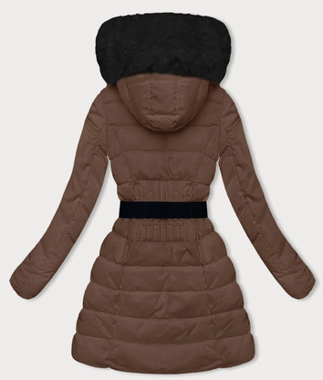 Puchowa zimowa kurtka damska brązowa (2M-007)