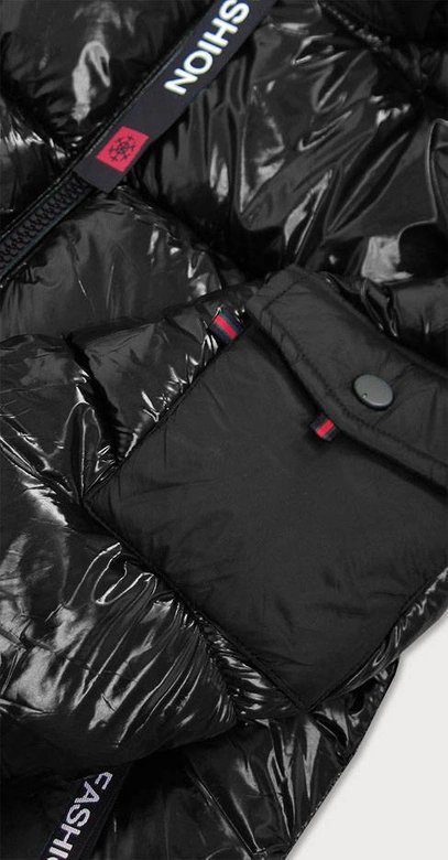 BŁYSZCZĄCA ZIMOWA KURTKA DAMSKA CZARNO-CZERWONA (R9545)