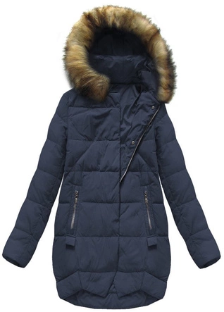 KURTKA Z PUCHEM NATURALNYM GRANATOWA (8071)