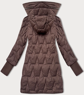 Pikowana przejściowa kurtka damska z dzianinowymi ściągaczami Libland brązowa (LD-7775)