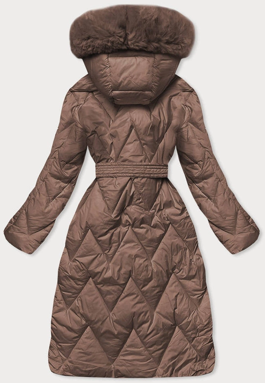 Damska długa kurtka pikowana zimowa brązowa (fm11-3)