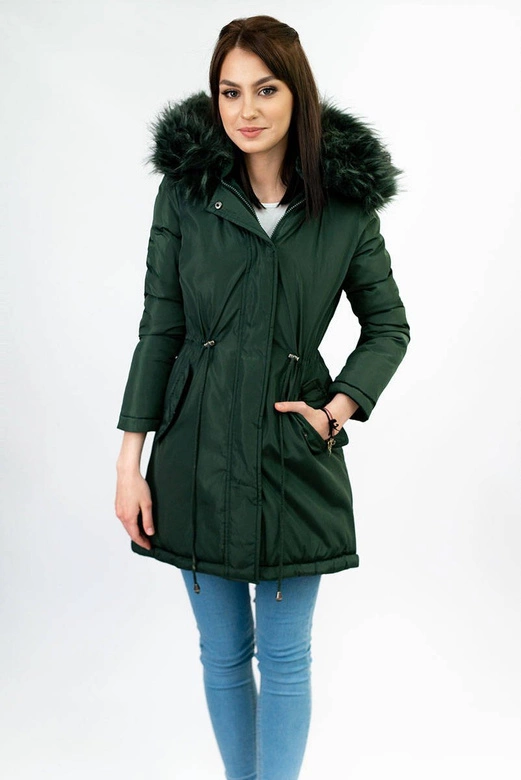 DWUSTRONNA DAMSKA PARKA ZIMOWA WELUROWA CIEMNOZIELONA (7911)