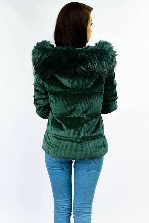 Sztruksowa damska kurtka z kapturem ciemnozielona (7696)