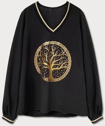 BLUZKA DAMSKA ZE ZŁOTYM NADRUKIEM CZARNA (9386)